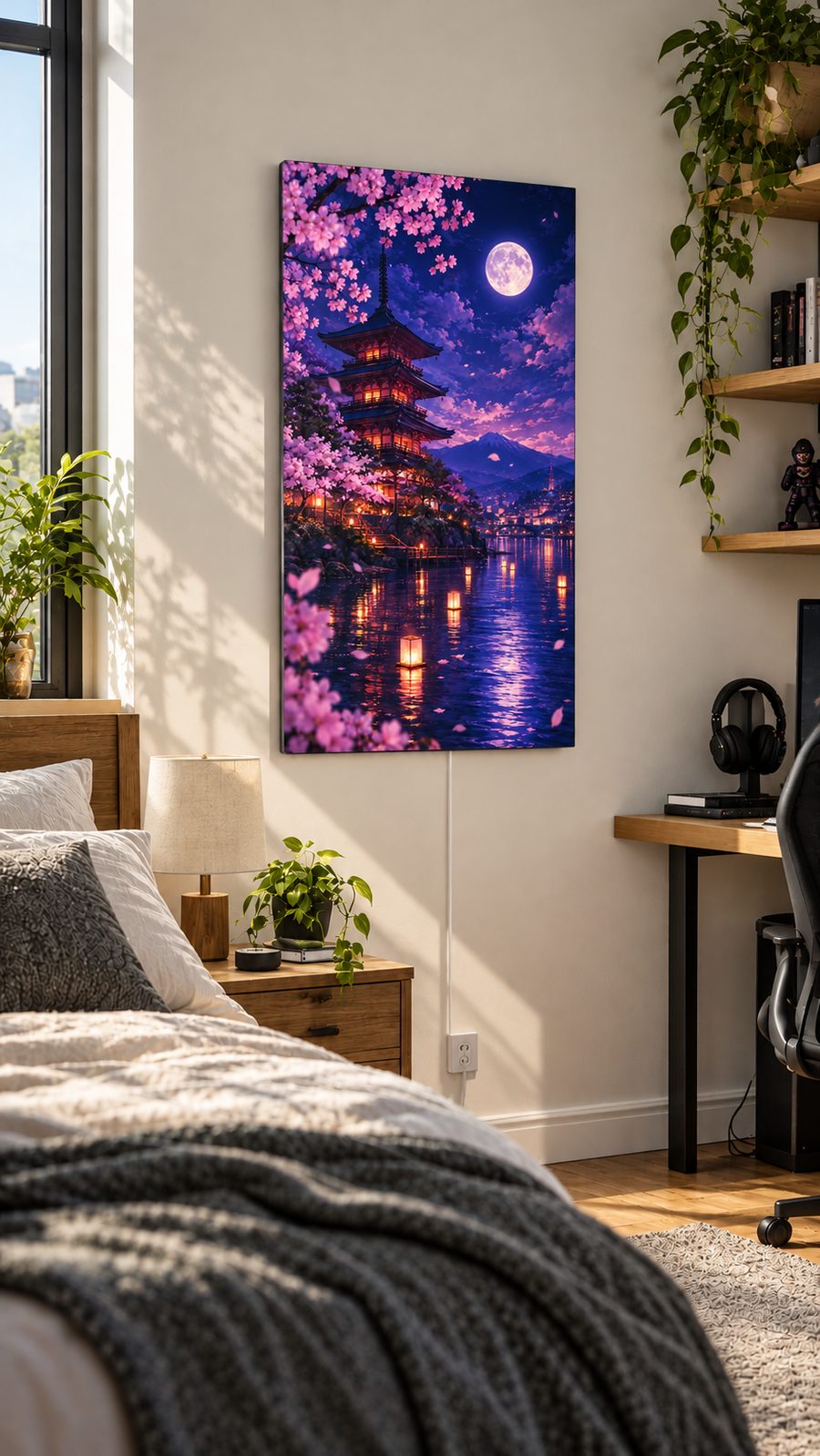 Tōka in a sunny bedroom, looking like a regular art print
